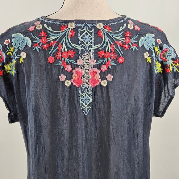 Johnny Was Embroidered Tunic Mini Dress Gray Rayon | Women's Small - Picture 10 of 16